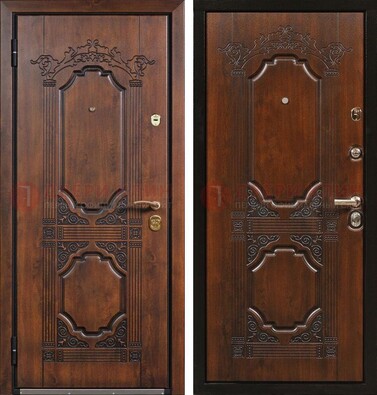 Коричневая железная дверь с виноритом и узором ДВТ-211 в Звенигороде