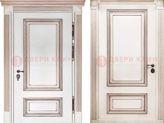 Белая металическая дверь с виноритом для дома ДВТ-239 в Звенигороде
