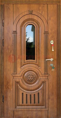 Классическая стальная дверь Винорит со стеклом и узором ДВТ-261 в Звенигороде