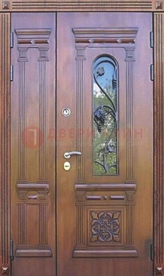 Железная коричневая филенчатая дверь с виноритом и МДФ ДВТ-85 в Звенигороде