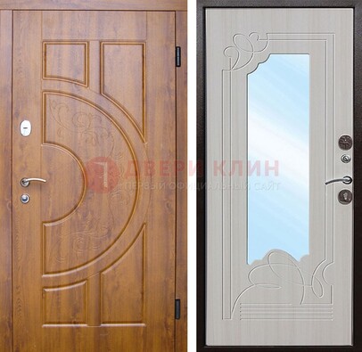 Коричневая металлическая дверь c МДФ с узором и зеркалом ДЗ-105 в Звенигороде