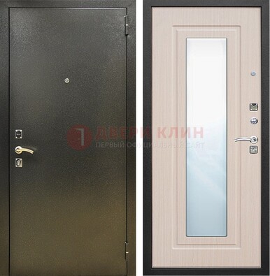 Входная темная дверь c порошковым покрытием и МДФ Белый дуб и зеркалом ДЗ-112 в Звенигороде