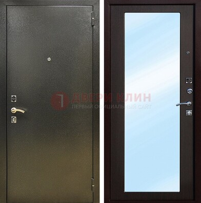 Входная темно-серая дверь c порошковым покрытием и МДФ с зеркалом ДЗ-114 в Звенигороде