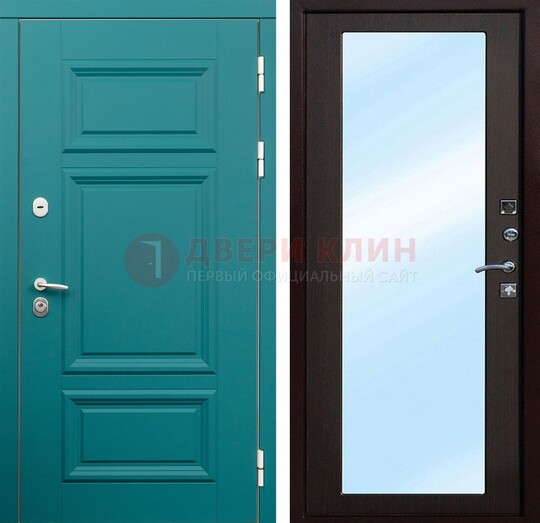 Зеленая входная дверь терморазрыв c виноритом и МДФ с зеркалом ДЗ-122