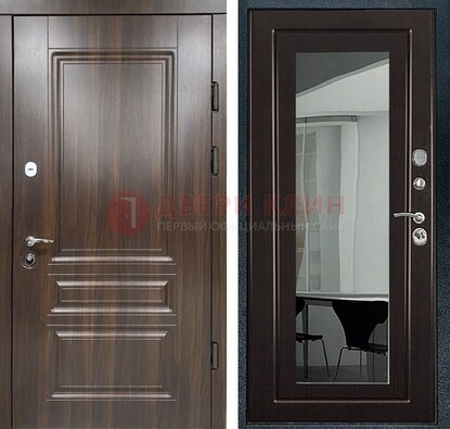 Железная коричневая дверь с МДФ Венге c зеркалом ДЗ-124 в Звенигороде