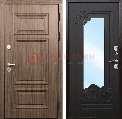 Входная коричневая дверь с зеркалом МДФ Венге ДЗ-127 в Звенигороде