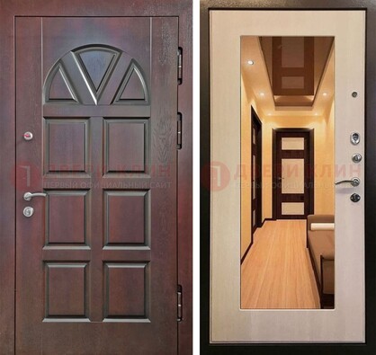 Темная железная дверь с МДФ и зеркалом в квартиру ДЗ-135 в Звенигороде