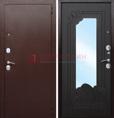 Коричневая стальная дверь с зеркалом ДЗ-18 в Звенигороде