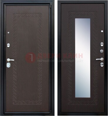 Темная стальная дверь с зеркалом ДЗ-20 в Звенигороде