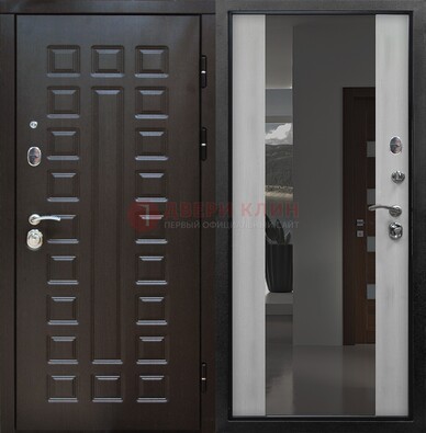 Коричневая металлическая дверь с зеркалом ДЗ-22 в Талдоме