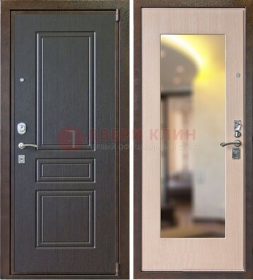 Коричневая стальная дверь с зеркалом МДФ внутри ДЗ-27 в Звенигороде