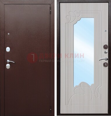 Коричневая металлическая дверь с зеркалом МДФ внутри ДЗ-33 в Звенигороде