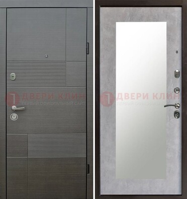 Серая входная дверь с МДФ панелью и зеркалом внутри ДЗ-51 в Звенигороде