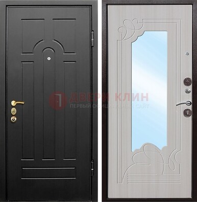 Темная входная дверь с МДФ Беленый дуб и зеркалом ДЗ-58 в Звенигороде