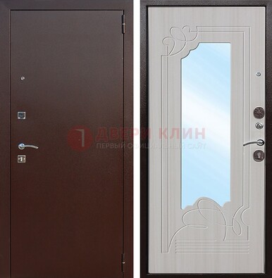 Стальная дверь с порошковым покрытием с резной МДФ и зеркалом ДЗ-66 в Звенигороде
