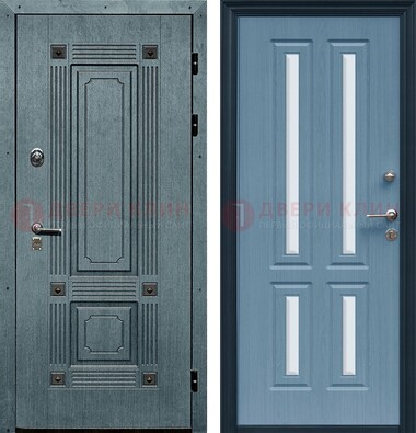 Голубая филенчатая дверь с МДФ и зеркальными вставками внутри ДЗ-80 в Звенигороде