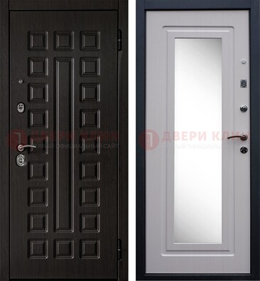 Черная филенчатая металлическая дверь МДФ с зеркалом ДЗ-83 в Звенигороде