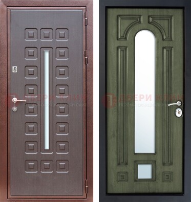 Металлическая дверь МДФ со стеклянной вставкой снаружи и зеркальными внутри ДЗ-84 в Звенигороде