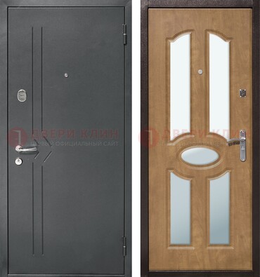 Железная серая дверь с порошковым напылением и МДФ с зеркалом ДЗ-90 в Звенигороде