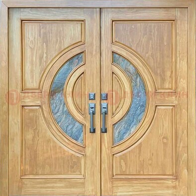 Двухстворчатая металлическая дверь с витражом ВЖ-11 в Звенигороде