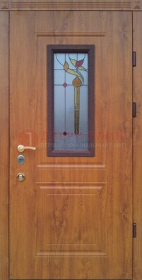 Железная дверь с МДФ и витражом ВЖ-24 в Звенигороде